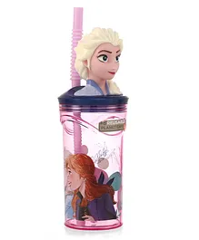 Disney Frozen Character 3D Face BPA Free Plastic Tumbler With Straw Multicolor- 400 ml