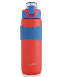 Sizzle Crest Vacuum Insulated Flask Double Wall Hot & Cold Water Bottle with Silicone Grip & Press Button Mechanism for One Hand Use Sipper Bottle for Kids & Adults Red - 600 ml