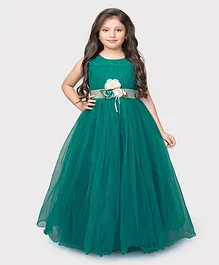 Betty By Tiny Sleeveless Corsage Detailed Waistband Embellished Fit & Flare Gown - Green