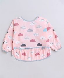 POLKA TOTS Waterproof Full Sleeves Apron Feeding Bibs for Infants & Baby Toddlers - Cloud Design Pink