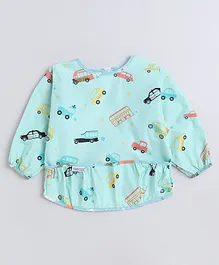 POLKA TOTS Waterproof Full Sleeves Apron Feeding Bibs for Infants & Baby Toddlers - Car design Blue