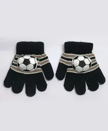 Kid-O-World Football Patch Detailed Striped  Pattern Gloves -   Black