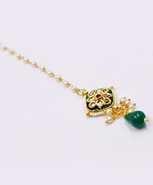 Pihoo Pearls & Jadtar Kundan Stone Embellished Maang Teeka - Green