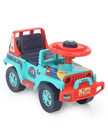 Mickey Mouse Safari Manual Push Ride On Car For Kids With Storage Space & High Backrest - Green & Red