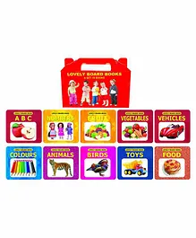 Dreamland Lovely Board Books Gift Box Set of 10 Books - ABC, Number, Fruit, Vegetables, Vehicles, Colours, Animals, Birds, Toys, Food , Easy ... Learning Picture Board Books Pack: Gift Pack