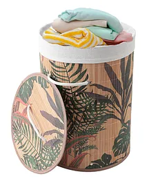 USHA SHRIRAM Foldable Bamboo Laundry Basket With Lid - Multicolor