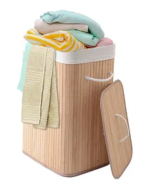 USHA SHRIRAM Foldable Bamboo Laundry Basket With Lid - Brown