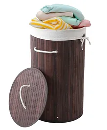 USHA SHRIRAM Foldable Bamboo Laundry Basket With Lid - Dark Brown