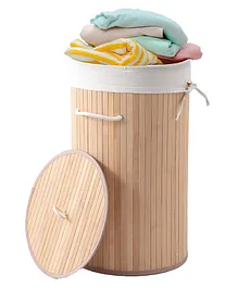 USHA SHRIRAM Foldable Bamboo Laundry Basket With Lid - Brown