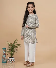 BabyZinnia Jaipur 100% Cotton Full Sleeves Chevron Designed Kurta With Pyjama - Slate Grey & White