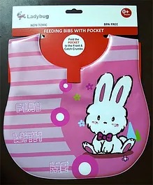 Ladybug Feeding Crumb Catcher Bib With Pocket Rabbit Design - Pink