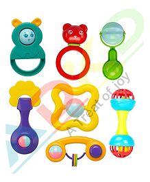 ADKD Colorful Non-Toxic Plastic Attractive Sound Rattle Toy Set for New Born Babies Pack of 7 - Multicolour