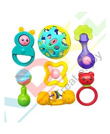 ADKD Colorful Non-Toxic Plastic Attractive Sound Rattle Toy Set for New Born Babies Pack of 7 - Multicolour