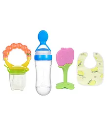Kritiu Baby Silicone Fruit Feeder Food Feeder Teether And Bib Combo Of 4 ( Multicolor )