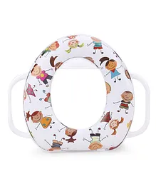 Babyhug Cushioned Potty Seat With Handle Multi Print - White