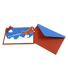 Crack of Dawn Crafts Sliding Airplane Handmade Birthday Party Invitations Pack of 6 - Red Blue