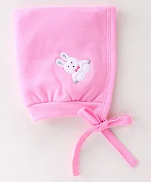 Child World Fleece Cotton Tie Knot Cap with Bunny Applique Pink - Length 20 cm