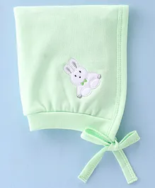 Child World Fleece Cotton Tie Knot Cap with Bunny Applique Yellow Green - Length 18 cm