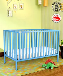 Babyhug Visby Wooden Cot with 3 Level Height Adjustment & Plug and Play Assembly - Blue