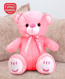 Play Nation Soft Toy Teddy Bear With Bow Pink - Height 33 cm