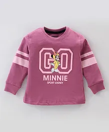 Doreme Cotton Knit  Single Jersey Full Sleeves Top with Minnie Mouse Print - Mouve