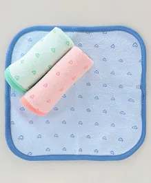 Pink Rabbit Terry Wash Clothes Heart Print Pack of 3 - Sky Blue Peach & Green