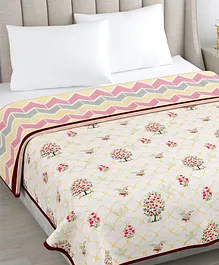 Haus & Kinder 100% Cotton Cambric Reversible Single Bed Dohar for AC rooms - Yellow Red & White