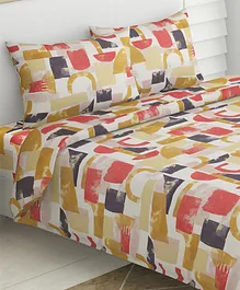 Haus & Kinder Painted Fusion Yellow 186 TC 100 % Cotton Printed Double Bedsheet - Red & Yellow