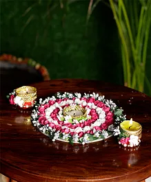 Passion Petals Diwali Festival Rangoli With Red White Flowers T Light Holder  (10' approx)