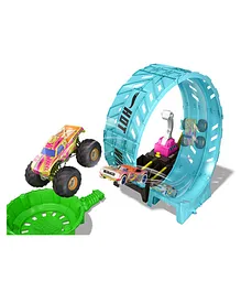 Hot Wheels Monster Trucks Glow in the Dark Epic Loop Challenge Playset Die-Cast Truck and 1 Car- Multicolour