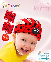 LILTOES Baby Head Protector for Safety of Kids 6M to 3 Years- Baby Safety Helmet with Proper Air Ventilation & Corner Guard Protection Knee Pad &  Elbow Pad Polka Lady Bird