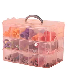 Kuber Industries Beads Storage BoxPlastic Detachable 3-Tier Box Organizer30 Grid Storage Organizer for GlittersThread ReelsMedicine Pills (Peach)