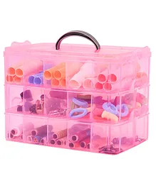 Kuber Industries Beads Storage BoxPlastic Detachable 3-Tier Box Organizer30 Grid Storage Organizer for GlittersThread ReelsMedicine Pills (Pink)