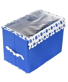Kuber Industries Storage BoxNon-Woven Dot Print Foldable Storage BoxSmall Wardrobe Organizer for ToysCloths with Transparent Lid & Handle -Blue