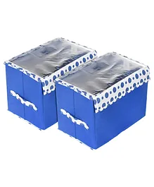 Kuber Industries Storage BoxNon-Woven Dot Print Foldable Storage BoxSmall Wardrobe Organizer for ToysCloths with Transparent Lid & HandlePack of 2 -Blue