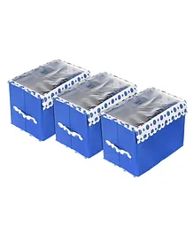 Kuber Industries Storage BoxNon-Woven Dot Print Foldable Storage BoxLarge Wardrobe Organizer for ToysCloths with Transparent Lid & HandlePack of 3 -Blue