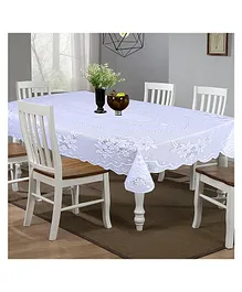Kuber Industries Dining Table CoverPoly Cotton Stain-Resistant Floral PatternNet Tablecloth Protector for Home Decoration 60X90 Inch (White)