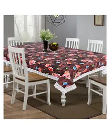 Kuber Industries Dining Table CoverPVC Spill Proof Rose Floral Pattern TableclothKitchen Dinning Protector With Seamless Border 60X90 Inch (Maroon)