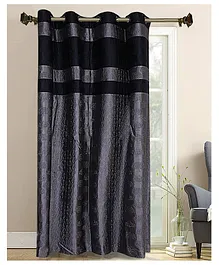 Kuber Industries 7 Feet Door Curtain Embroidered Design Blackout Drapes Curatin With 8 Eyelet  (Gray & Black)