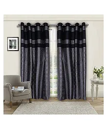 Kuber Industries 7 Feet Door Curtain Embroidered Design Blackout Drapes With 8 Eyelet Pack of 2 (Gray & Black)