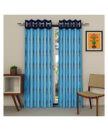 Kuber Industries Polyester Decorative 9 Feet Long Door Curtain  Rose Print Blackout Drapes Curtain With 8 Eyelet For Home & Office Pack of 2 (Blue)