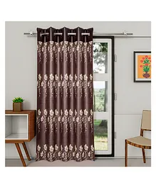 Kuber Industries Faux Silk Decorative 7 Feet Door Curtain  Floral Print Blackout Drapes Curtain With 8 Eyelet For Home & Office (Coffee)