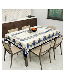 Kuber Industries Cotton Floral Print Waterproof Attractive Dining Table Cover Tablecloth for Home Decorative 60x90 Inch (Cream Blue)