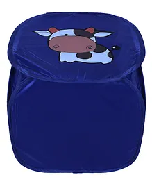 Kuber Industries Laundry Basket  Cow Print Polyester Foldable Laundry Basket  Collapsible Laundry Basket  Square Clothes Storage Box With Lid & Side Handles  45 Liter  Blue