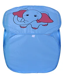Kuber Industries Laundry Basket  Elephant Print Polyester Foldable Laundry Basket  Collapsible Laundry Basket  Square Storage Box With Lid & Side Handles  45 Liter  Sky Blue