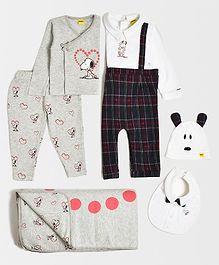 Mi Arcus Infant Essential Gift Set  Sleepsuit, Top & Bottom, Cap, Bib & Blanket, Pack of 6, Suitable for Newborn (0M)