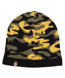 BHARATASYA Woolen Knitted Army Camouflage Designed Fur Cap - Black