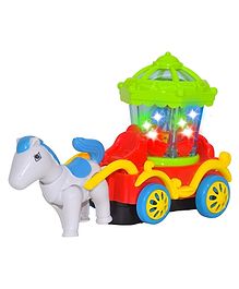 NEGOCIO Plastic Musical Horse Carriage Toy for Kids Bump and Go Horse Cart with 360 Degree Rotating Universal Wheel Battery Operated Horse Cart with Flashing Light - COLOR MAY VARY