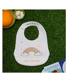 Yellow Bee Silicone  Rainbow Print Bib with Crumb Catcher and Adjustable Closure for Girls - White
