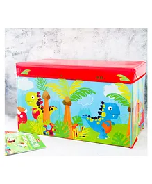 Yellow Bee Dino Multi-Functional Folding Storage Box Organizer Cum Stool with Seat Cushion Blue and Red